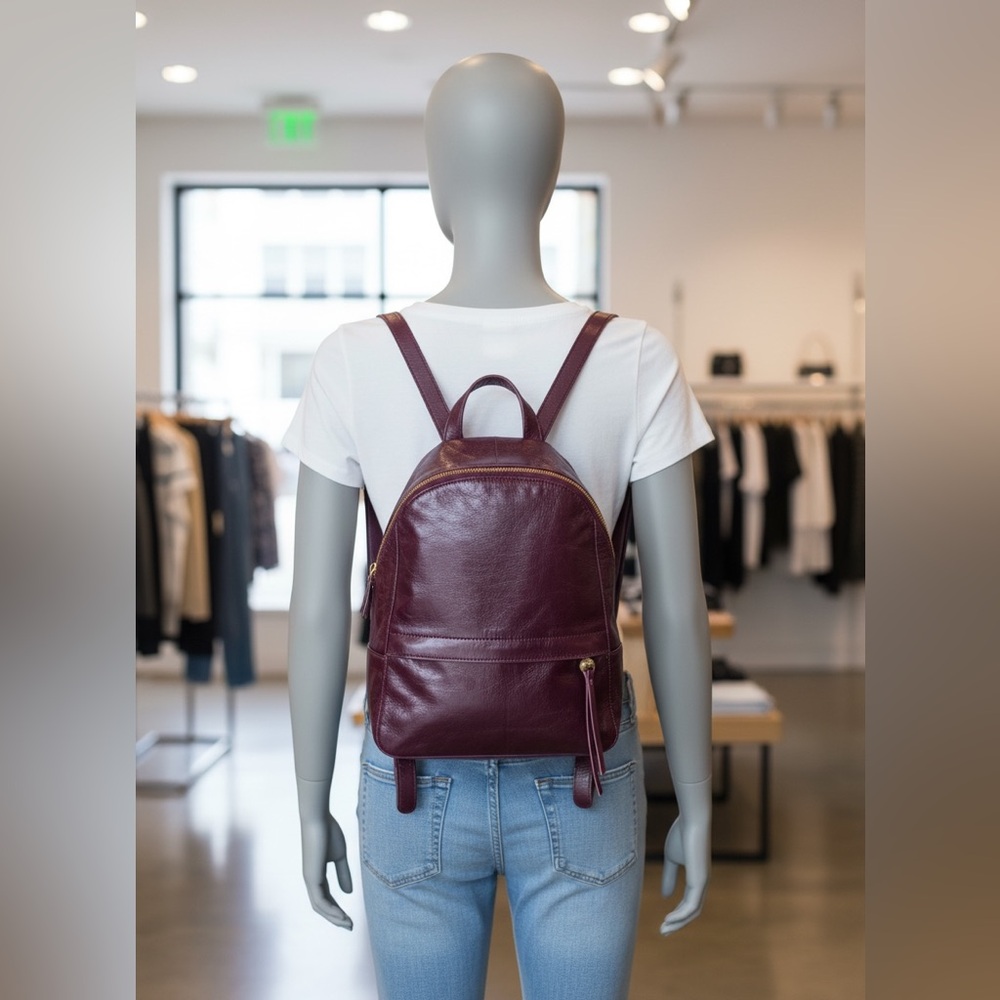 Elegant Small Burgundy Leather Backpack Purse